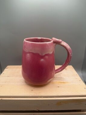 Pink Ceramic Coffee Mug with Glossy Drip Glaze - Unbranded